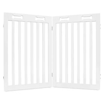 Arf Pets Free Standing Wood Retractable Dog Gate With Walk Through House Door For Pet And Baby, White