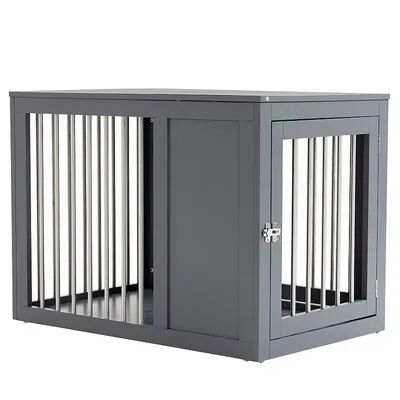 PawHut Furniture Style Indoor Dog Crate End Table Pet Cage Kennel with Double Doors and Locks for Medium Dogs Coffee, Grey