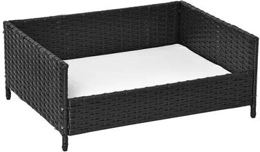 PawHut Rattan Pet Bed Raised Wicker Dog House Small animal Sofa Indoor and Outdoor with Soft Washable Cushion Black, Grey