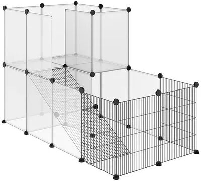 PawHut Pet Playpen DIY Small Animal Cage Portable Plastic Yard Fence for Rabbit Chinchilla Hedgehog Guinea Pig 14 x 18 in, White