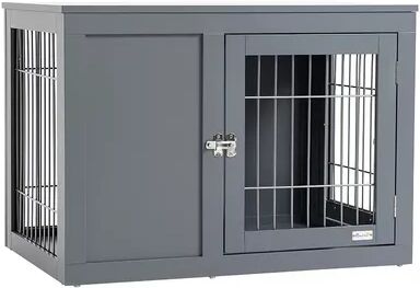 PawHut Furniture Style Indoor Dog Crate End Table Pet Cage Kennel with Double Doors and Locks for Small and Medium Dogs Grey