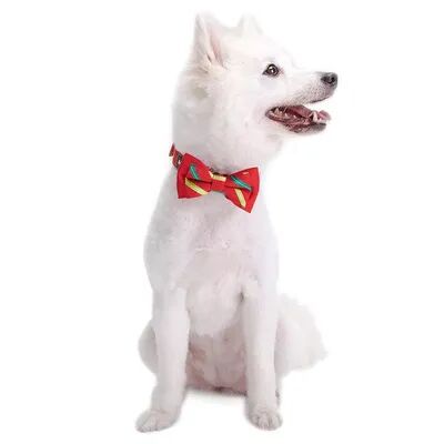 Blueberry Pet Christmas Festival Striped Dog Collar with Detachable Bow Tie, Multicolor, Medium