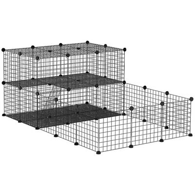 PawHut Pet Playpen Small Animal Cage with Door Customizable Metal Wire Fence for Guinea Pigs Puppies Kittens 14 x 14 in, Grey