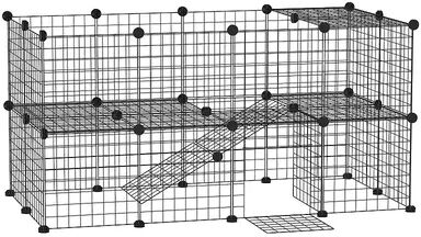 PawHut Pet Playpen DIY Small Animal Cage 36 Panels Portable Metal Wire Yard Fence with Door and Ramp for Rabbits Kitten Puppy 14 x 14 in, Grey