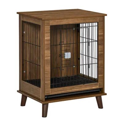 PawHut Wooden Dog Kennel End Table Furniture with Lockable Magnetic Doors Small Size Pet Crate Indoor Animal Cage Brown, Red/Coppr