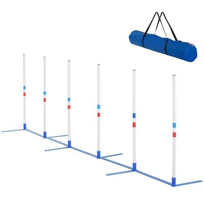 PawHut Adjustable Dog Agility Training Obstacle Set with Weaves Poles and Storage Bag, White
