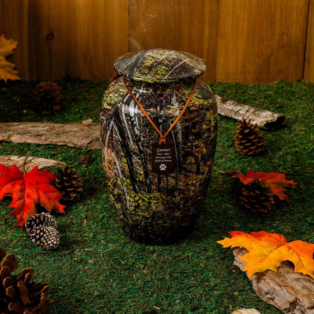 Perfect Memorials Fall Birch Camo Hunting Dog Cremation Urn - Engravable