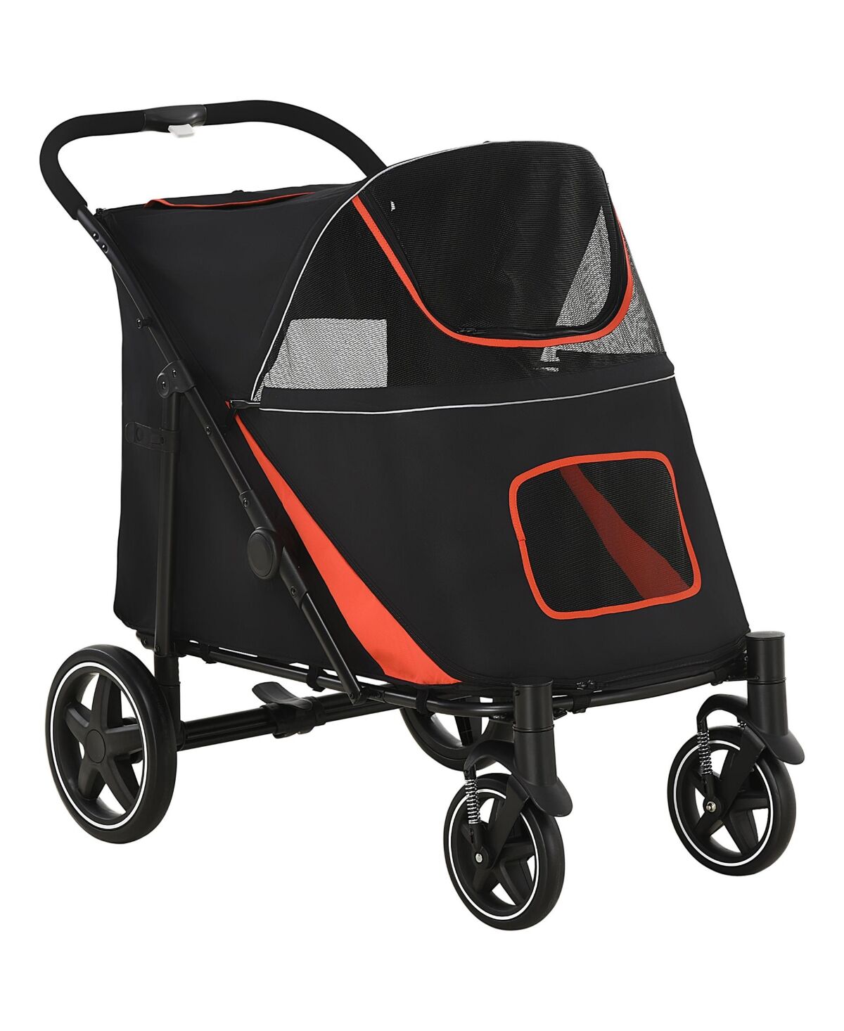 Pawhut Paw Hut 1-Click Foldable Doggy Stroller for Medium Large Dogs, Pet Stroller with Storage, Smooth Ride with Shock Absorption, Mesh Window, Safety Leash