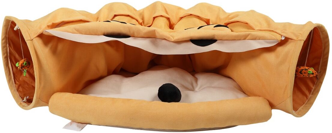 Simplie Fun Cat's Telescopic Tunnel Cushioned Bed Pet Nest Teasing Balls Zipper Connection Feline Supplies, Yellow - Yellow