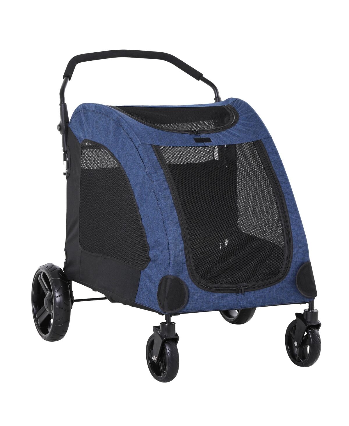 Pawhut Pet Stroller with Storage Foldable for Medium Size Dogs Blue - Blue