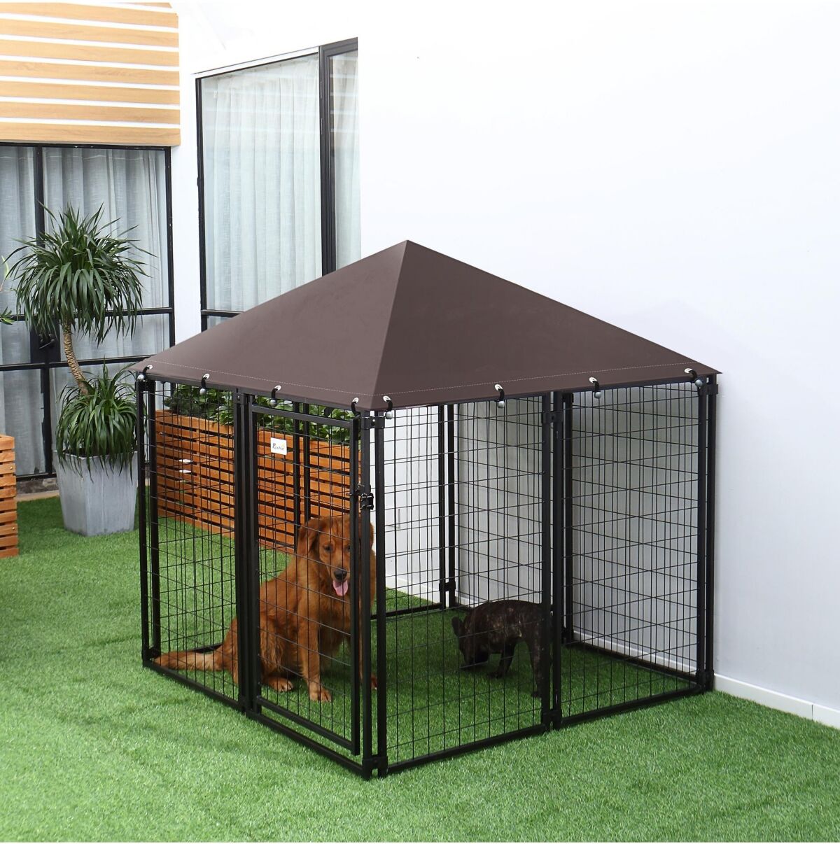 Pawhut Paw Hut Lockable Dog House Kennel with Water-resistant Roof for Small and Medium Sized Pets, 4.6' x 4.6' x 5' - Black