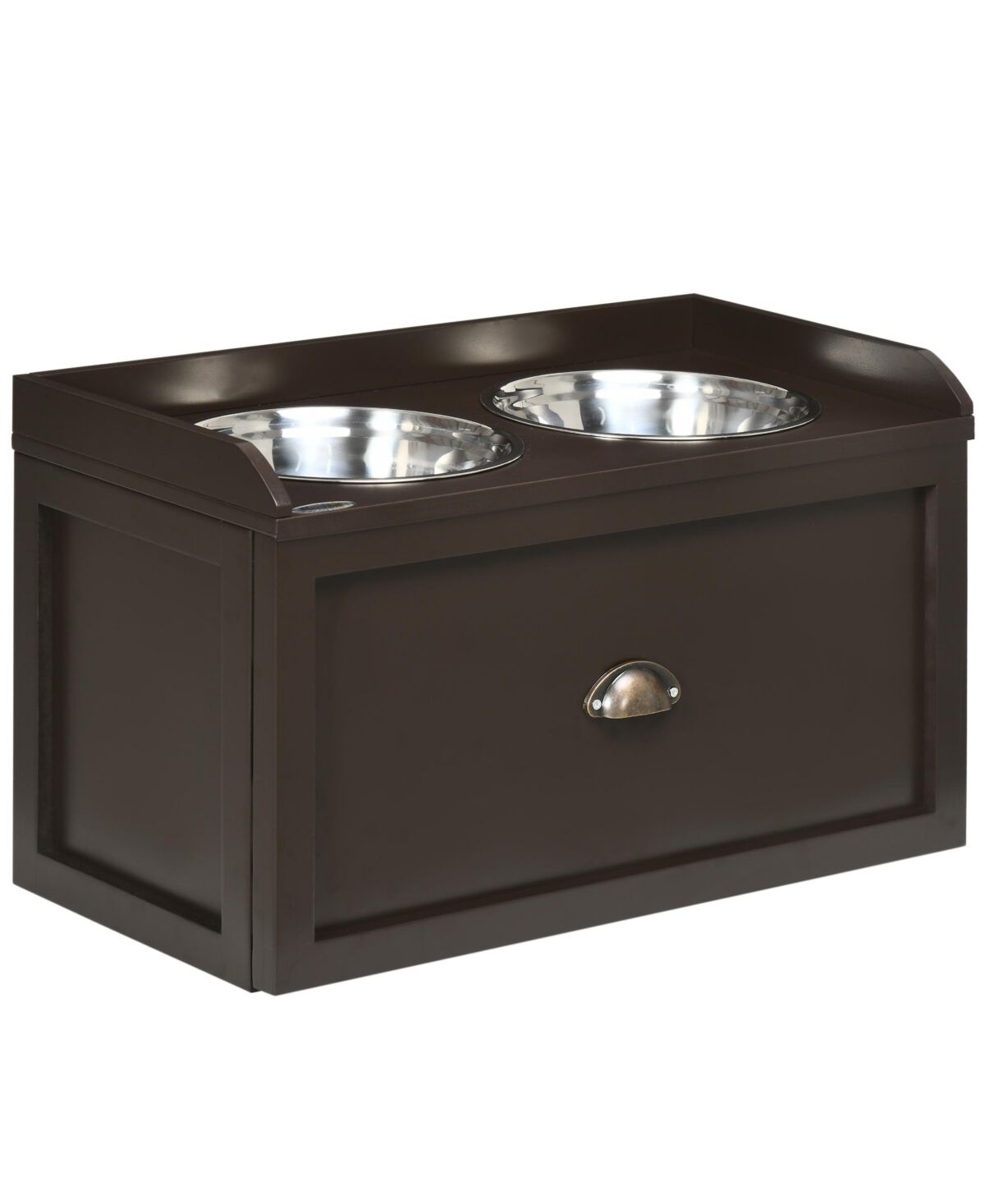 PawHut Large Elevated Dog Bowls with Storage, Raised Dog Bowl Stand, Brown - Brown