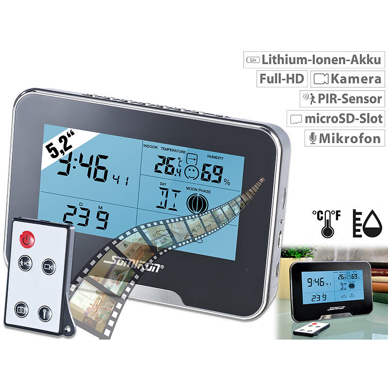 Somikon Full-HD-Überwachungskamera mit Wetterstation und Bewegungserkennung