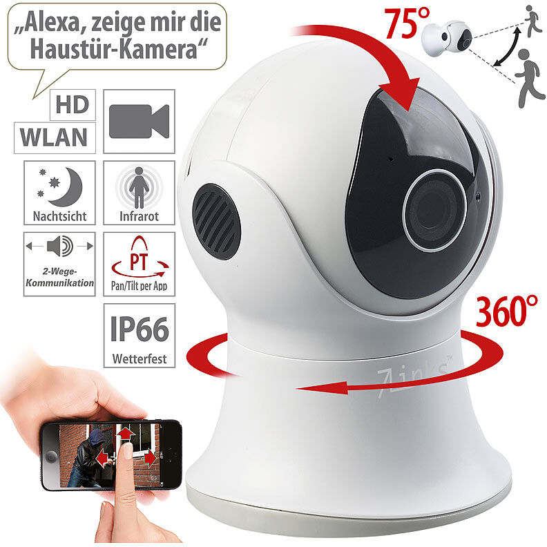 7links Pan-Tilt-IP-Überwachungskamera mit Full HD, WLAN, App, 360°, IP66