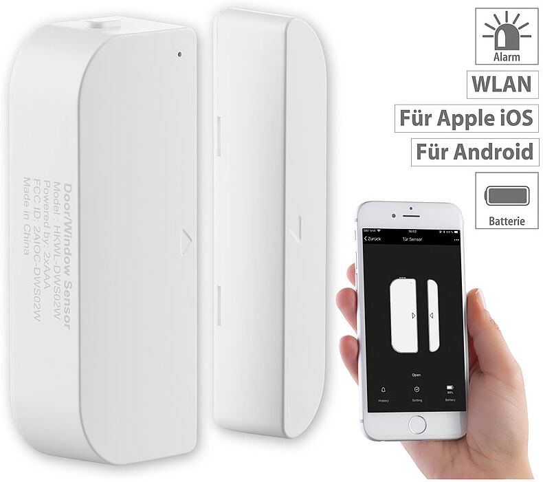 Luminea Home Control WLAN-Tür & Fensteralarm, Sicherung, komp. zu Alexa & Google Assistant