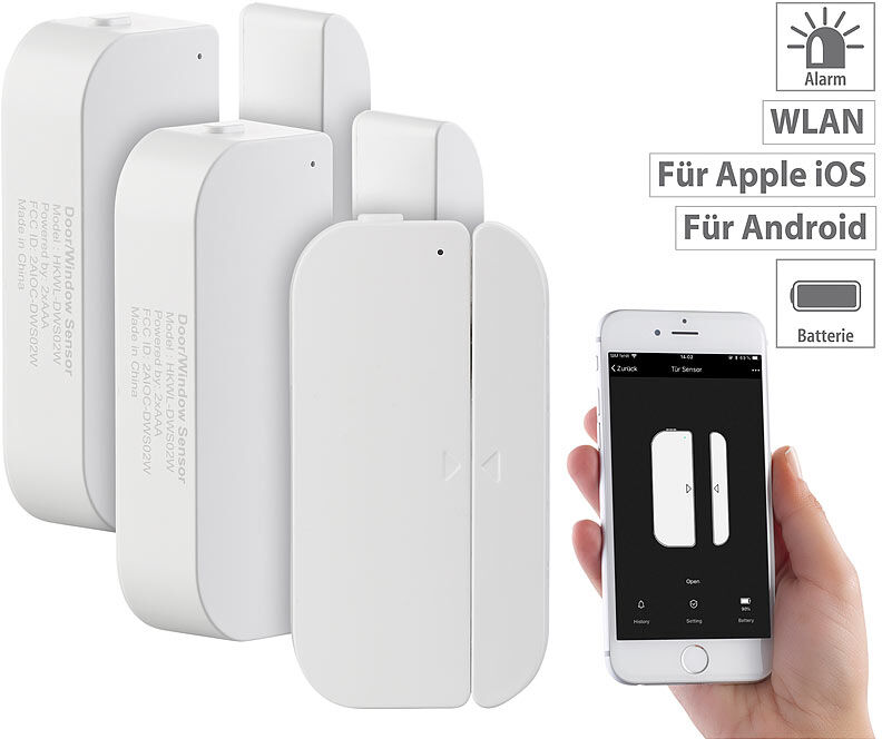 Luminea 3er-Set WiFi Tür & Fensteralarm, Alexa und Google Assistant komp.