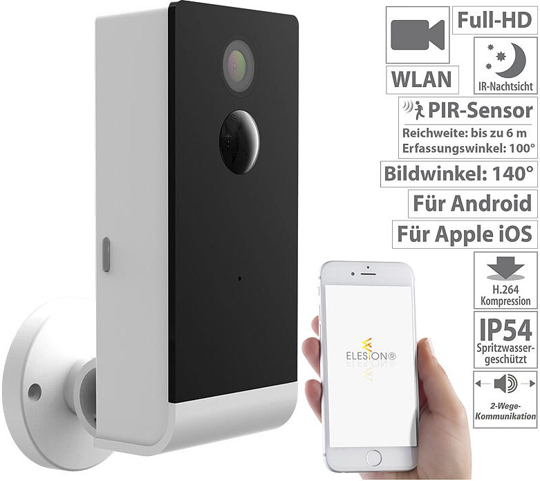 VisorTech Full-HD-IP-Überwachungskamera mit smarter Nachtsicht, WLAN, App, IP54