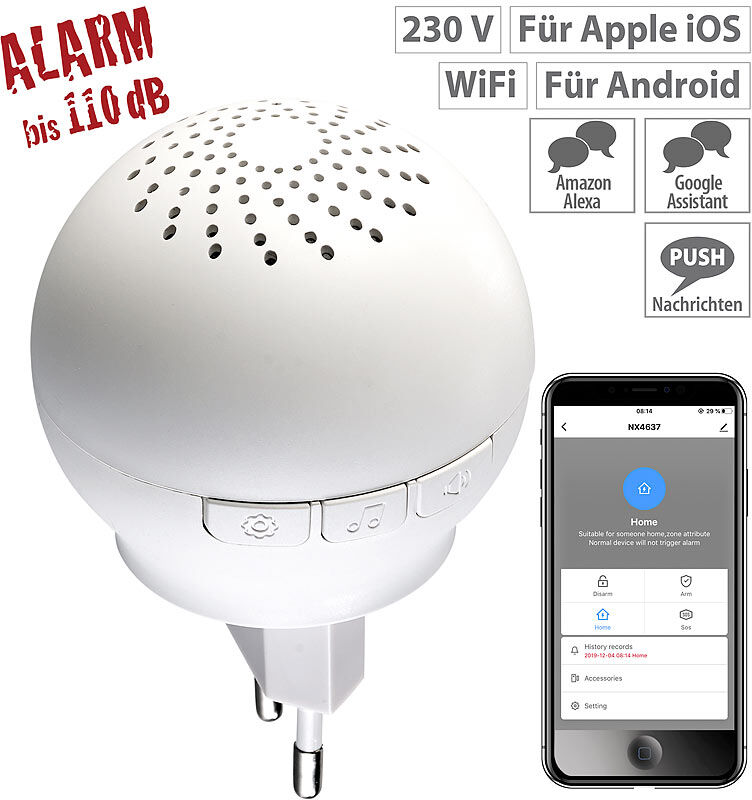 VisorTech Smarter 2in1 WLAN-Steckdosen-Alarm/-Klingel mit Funk-Gateway 433 MHz