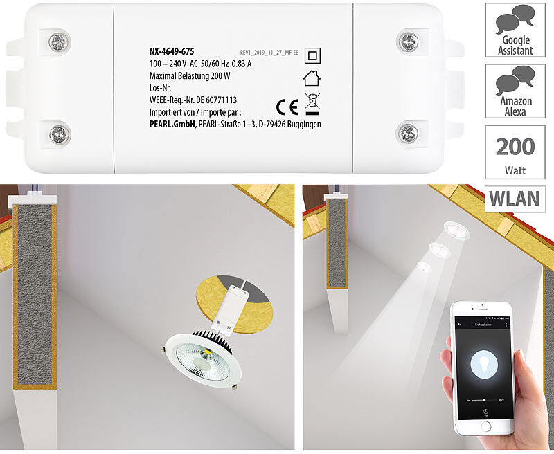 Luminea Home Control WLAN-Schalter mit Dimmer-Funktion, für Siri, Alexa & Google Assistant