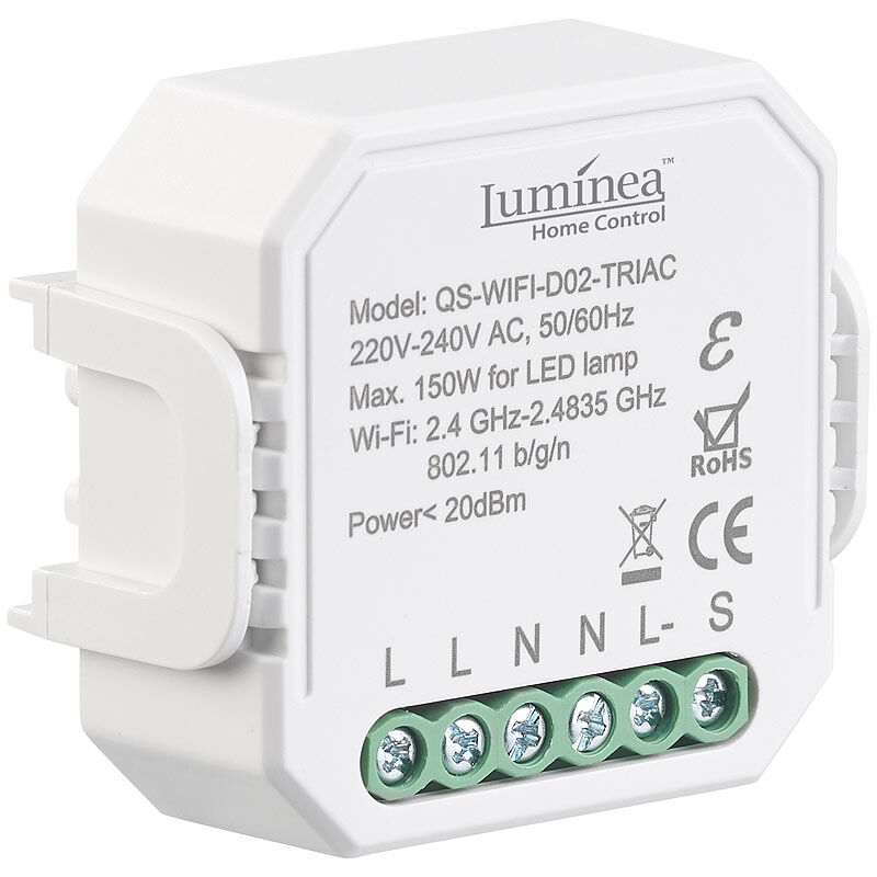 Luminea Home Control WLAN-Unterputz-Lichtschalter und -Dimmer, mit App und Sprachsteuerung