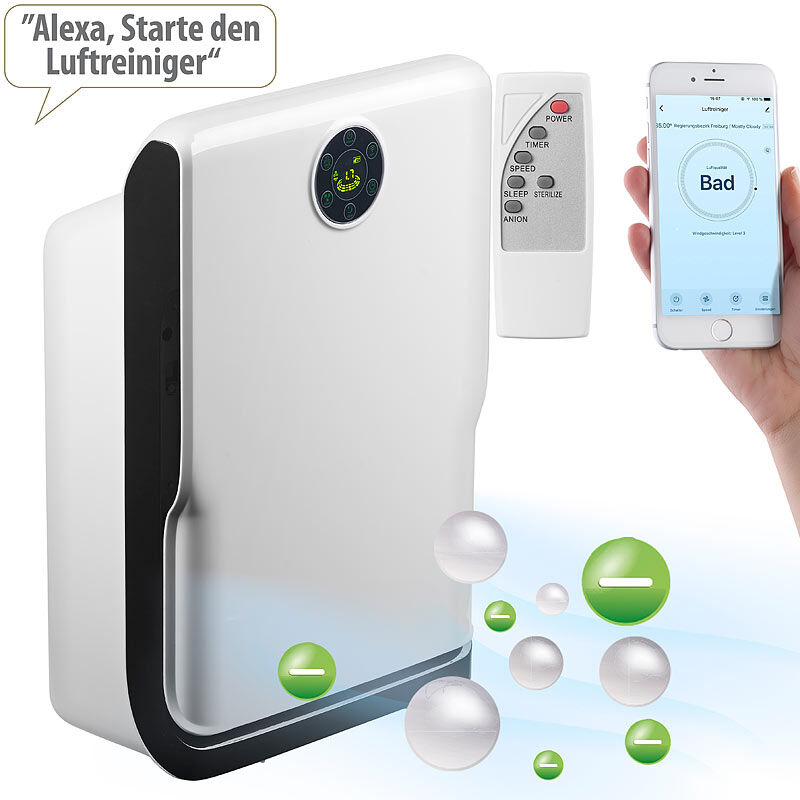 Sichler Haushaltsgeräte 6-Stufen-Luftreiniger mit UV, Ionisator, WLAN & App, Alexa-kompatibel