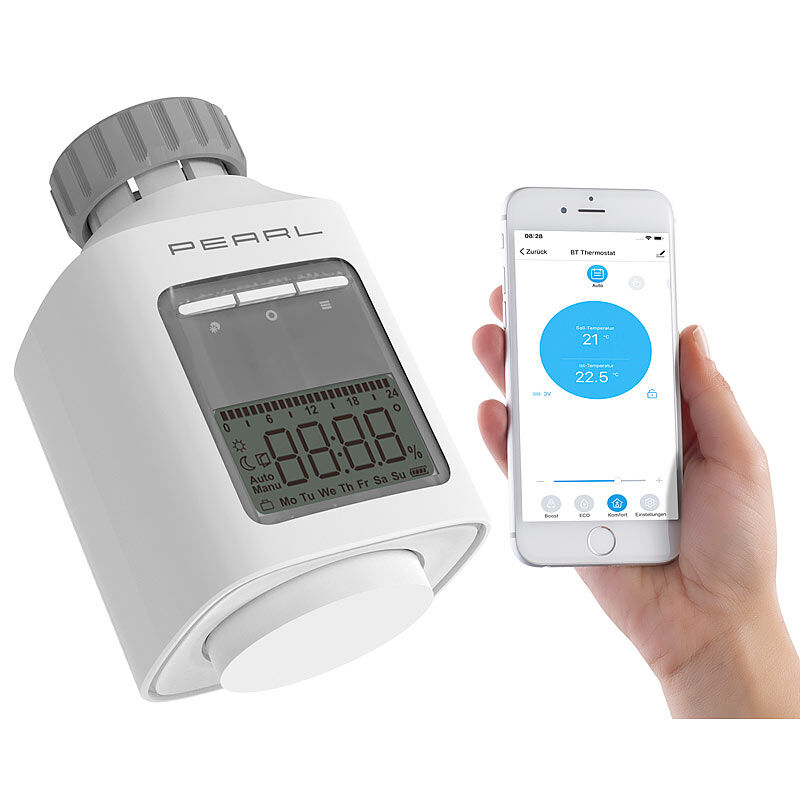 Pearl Programmierbares Heizkörper-Thermostat mit Bluetooth, App, LCD-Display