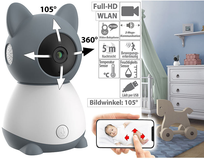 7links WLAN-Video-Babyphone, per App dreh- & schwenkbares Objektiv, Full-HD