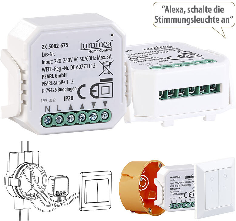 Luminea Home Control WLAN-Unterputzmodul für smarte Rollladen-Steuerung per App & Sprache