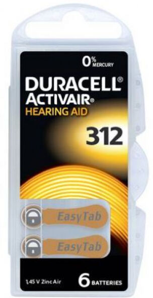 Duracell ActivAir 312 - Hörgerätebatterie Zink-Luft 160 mAh 1.45 V 6 St.