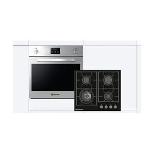 Klugmann Gasherd-Set KGO600.5GFX + KT6000B5, Teleskopauszug, Gasbackofen, Touch, Display, Uhr, vitroceramic nicht Glas, WOK-Brenner 4kW, WOK-Aufsatz!