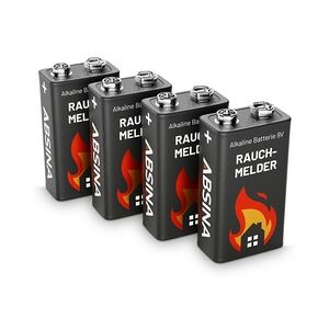 ABSINA 4x Rauchmelder Batterie 9V Block - Alkaline Batterien Blockbatterien für Feuermelder, Bewegungsmelder, Kohlenmonoxid & Rauchwarnmelder