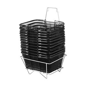 VEVOR 12-teiliges Einkaufskorb-Set mit Griffen, schwarzer Einkaufskorb aus Metall, tragbarer Einkaufskorb aus Draht, schwarzes Einkaufskorb-Set aus Drahtgeflecht für den Einkauf in Geschäften