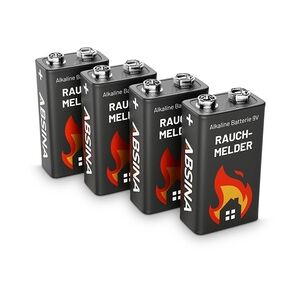 ABSINA 4x Rauchmelder Batterie 9V Block - Alkaline Batterien Blockbatterien für Feuermelder, Bewegungsmelder, Kohlenmonoxid & Rauchwarnmelder