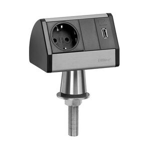 EVOline T-Dock 1x Steckdose auf Edelstahlfuß mit USB-Charger, schwarz