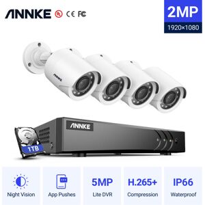 Annke - Sistema de cámara cctv H.265 5MP 5 en 1 de 4 canales + 4 hd 1080x Starlight Cámaras a prueba de intemperie de ruido hd, alerta instantánea