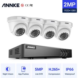 ANNKE Sistema de cámara cctv H.265 5MP 5 en 1 de 4 canales + 4 hd 1080x Starlight Cámaras a prueba de intemperie de ruido hd, alerta instantánea por correo