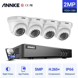 ANNKE Sistema de cámara cctv H.265 5MP 5 en 1 de 4 canales + 4 hd 1080x Starlight Cámaras a prueba de intemperie de ruido hd, alerta instantánea por correo