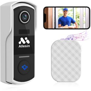 ALLESIN Video Türklingel mit Kamera wlan, 1080P hd Video Doorbell kabellos mit Chime Nachtsicht, 2-Wege-Audio, 150° Blickwinkel, sd & Cloud-Speicher,