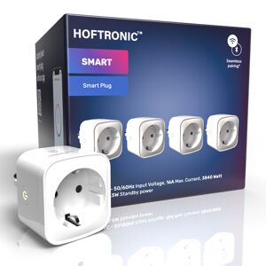 HOFTRONIC SMART 4x Intelligenter Stecker - WiFi & Bluetooth - mit Zeitschaltuhr - Kompatibel mit Amazon Alexa & Google Home - Weiß - Inkl. Energiezähler