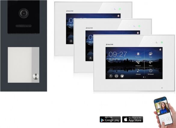 BALTER EVO WLAN Aufputz Video Türsprechanlage 2-Draht BUS für 1-Familienhaus 3 x 7" WiFI Touchscreen Monitor und Hauptstromverteiler (Türstation Farbe : Grau)