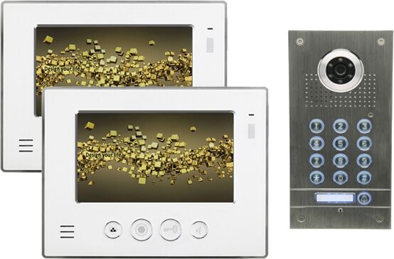 Video Sprechanlage für 1-Familienhaus 2x7" TFT-LCD mit Code Funktion-IS-2E07TC (Spannung: 13,5V DC inkl. Trafo / Sabotagekontakt: ohne / Außenstation: Aufputz)