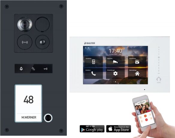Video Türsprechanlage mit Smartphone App für 1 Familienhaus mit Bewegungsmelder, 1x Monitor, Balter ERA WLAN (RFID Schlüssel: 7 / Türstation Farbe : Anthrazitgrau)