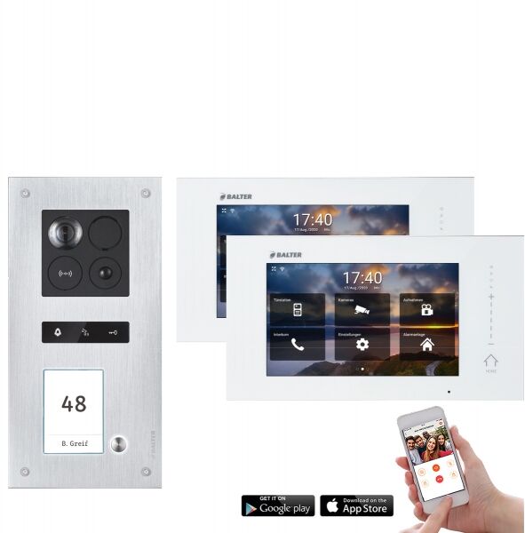 Video Türsprechanlage mit Smartphone App für 1 Familienhaus mit Bewegungsmelder, 2x Monitore, Balter ERA WLAN (RFID Schlüssel: 4 / Türstation Farbe : Anthrazitgrau)