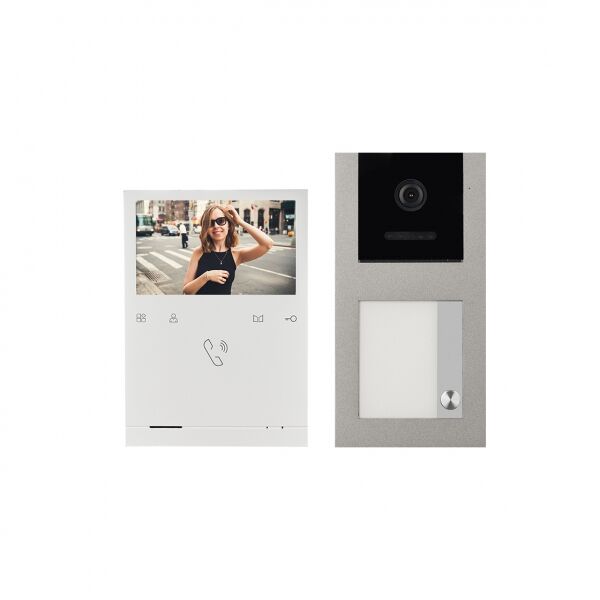 AUFPUTZ Video Türsprechanlage BALTER EVO QUICK mit 4,3 Zoll Monitor 2-Draht BUS Türstation mit 120° Weitwinkel-Kamera für 1 Familienhaus (Türstation Farbe : Grau)