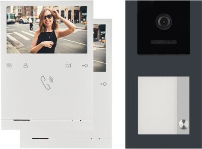 AUFPUTZ Video Türsprechanlage BALTER EVO QUICK mit 2x 4,3 Zoll Monitor 2-Draht BUS, Türstation mit 120° für 1 Familienhaus (Türstation Farbe : Grau)