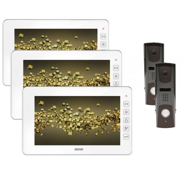 Video Haussprechanlage mit Aufputz Türstation, 7" TFT-LCD (Farbe: Schwarz / Spannung: 13,5V DC inkl. Trafo / Türstation Farbe : Grau)
