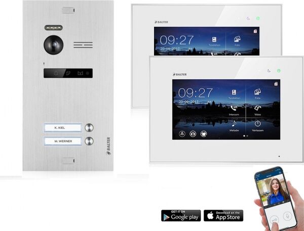 WLAN Video Türsprechanlage BALTER EVO 2-Draht BUS Komplettsystem für 2-Familienhaus (Türstation Farbe : Silber)