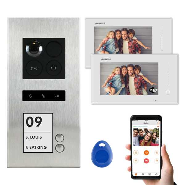 Balter ERA Silber RFID 2-Draht IP 7 WiFi Video Türstation Aufputz iOS Android Set 2 Familienhaus