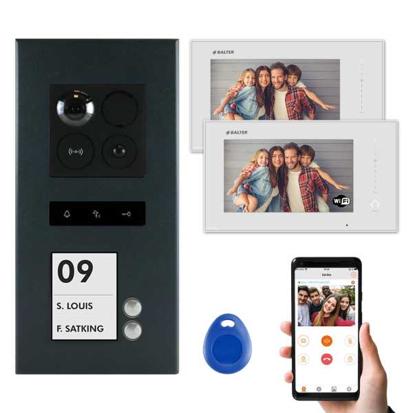 Balter ERA Graphit RFID 2-Draht IP 7 WiFi Video Türstation Aufputz iOS Android Set 2 Familienhaus
