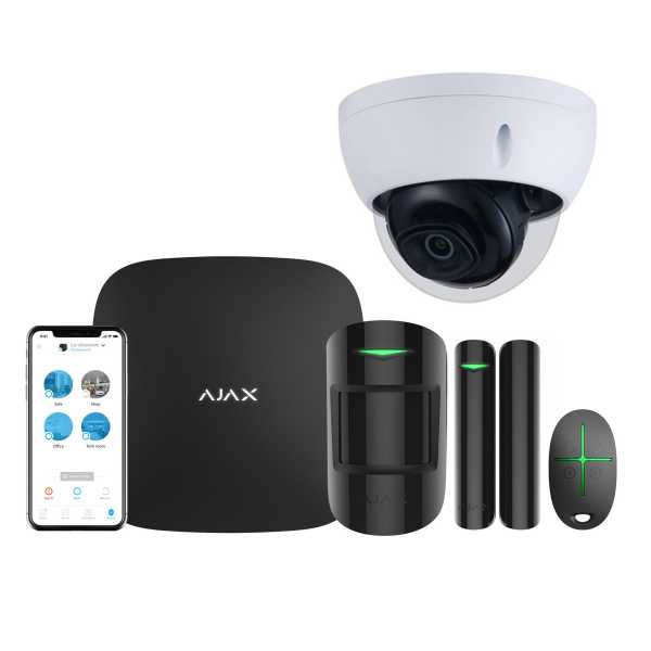 Ajax Systems AJAX Alarmzentrale Hub Kit GSM LAN APP Steuerung Starter Paket Schwarz inkl. Dahua CAM